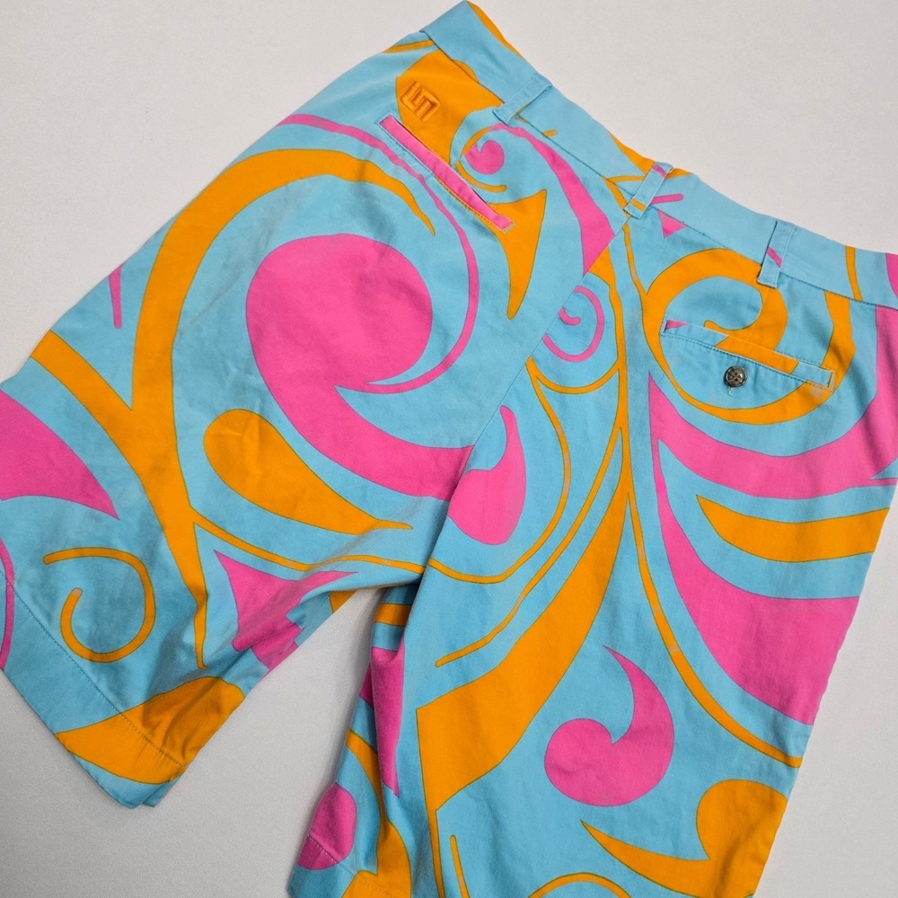 Loudmouth Golf Mens Shorts 34 Blue Pink Orange Psychedelic Swirl Cotton Blend